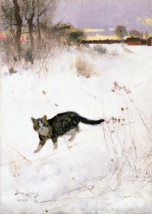 雪の上を忍び寄る猫、1884年（パネル）